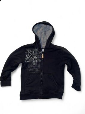 Machine Black Zip-Up Hoodie with Gray Graphic